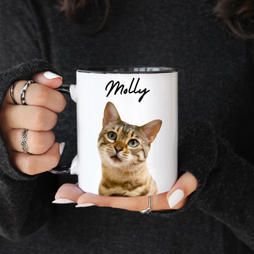 Custom pet coffee mug, accent color - Oil painting style