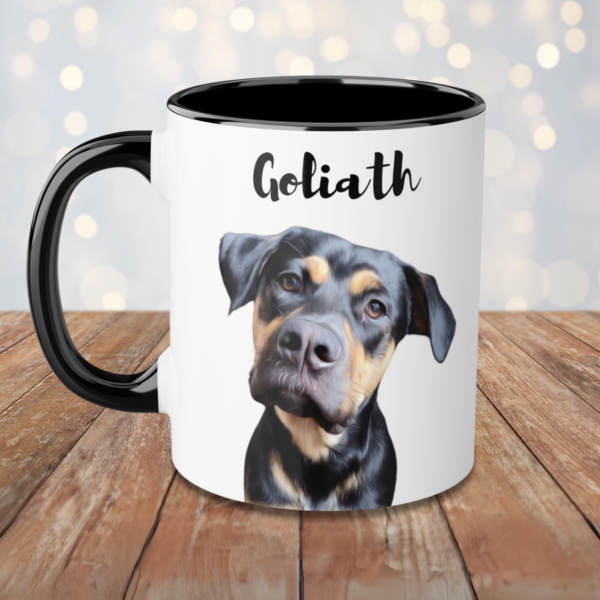 Custom pet coffee mug, accent color - Oil painting style